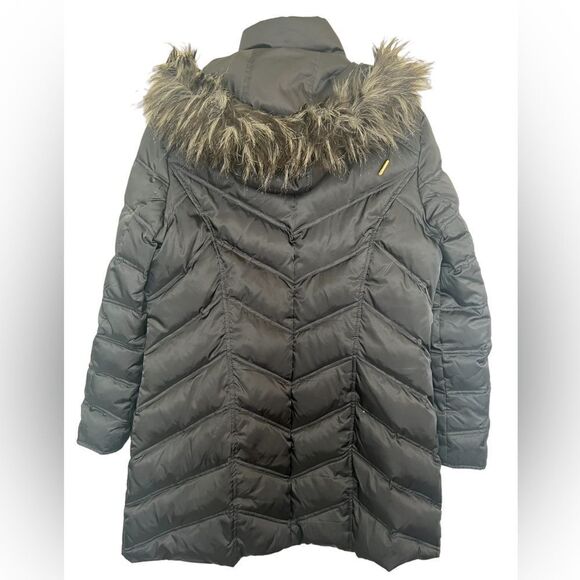 Kenneth Cole New York Black Down Insulated Full Zip Hooded Fur Puffer Coat Large - Picture 2 of 16